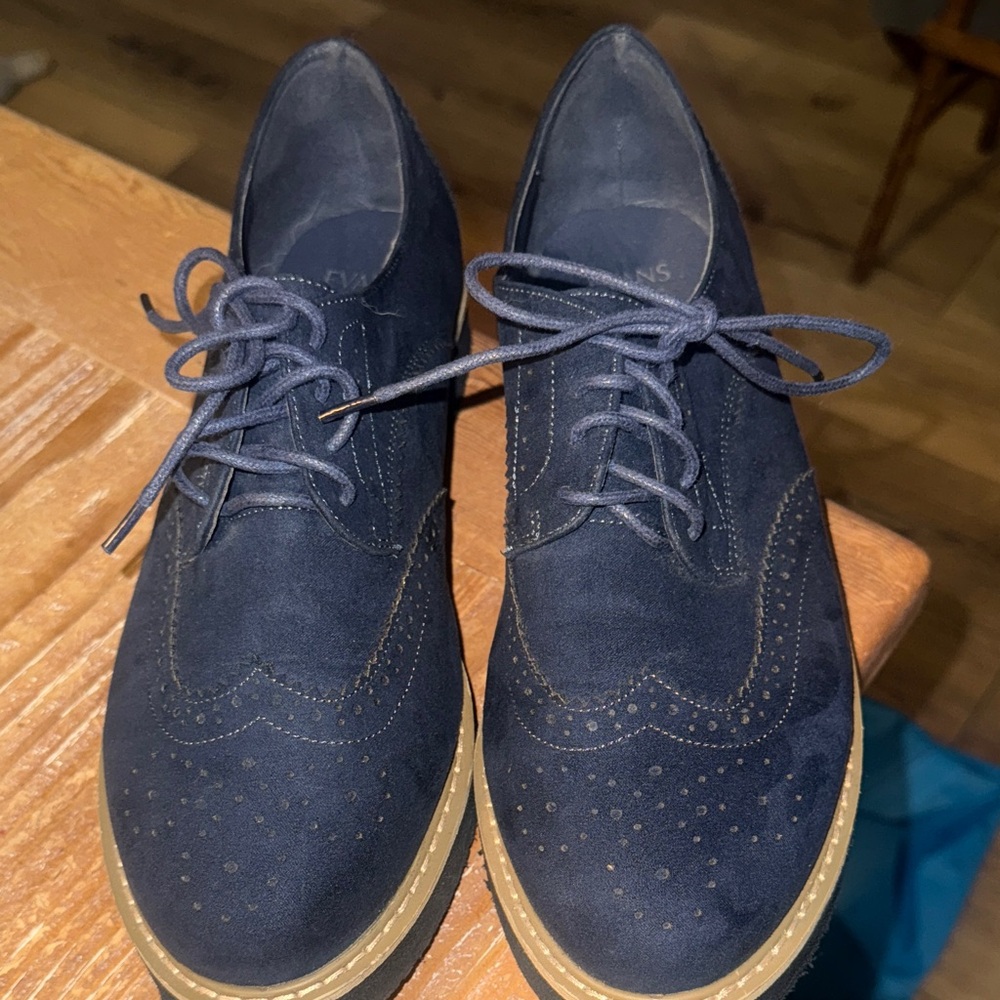 Evans Extra Wide Greer Brogue Men's Blue Faux Suede Oxfords Size 11